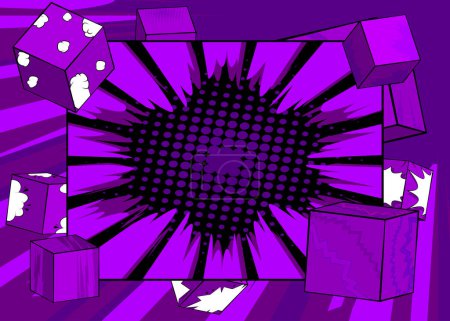 Téléchargez les illustrations : Dark Purple comic book wallpaper with cube shapes. Comics cartoon background poster, banner template. - en licence libre de droit