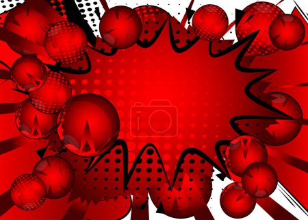 Téléchargez les illustrations : Red and white comic book poster with spheres. Comics Presentation with Advertising space, abstract background. Retro pop art style. - en licence libre de droit