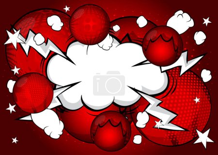Illustration for Red and white comic book poster with spheres. Comics Presentation with Advertising space, abstract background. Retro pop art style. - Royalty Free Image