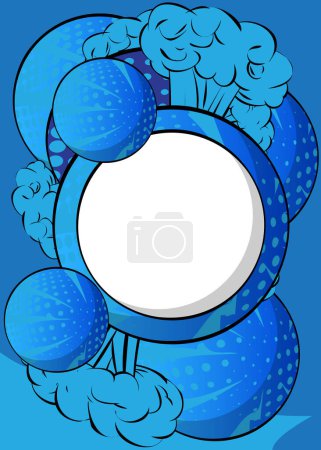 Illustration for Comics Presentation with Blue abstract background. Comic book poster with blank sphere for text. Advertising space, retro pop art style. - Royalty Free Image