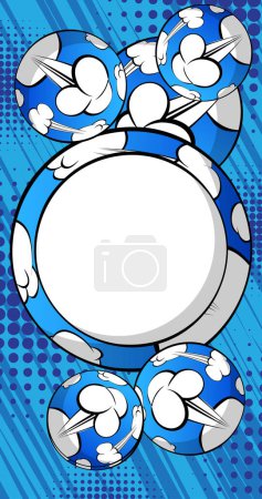 Ilustración de Presentación de cómics con fondo abstracto azul. Cartel de cómic con esfera en blanco para texto. Espacio publicitario, estilo de arte pop retro. - Imagen libre de derechos