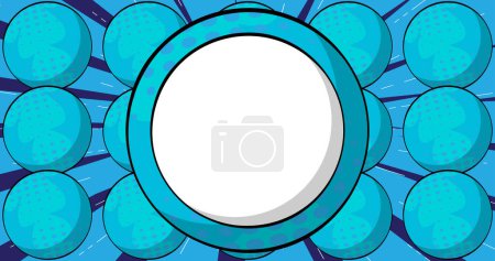 Illustration for Comics Presentation with Blue abstract background. Comic book poster with blank sphere for text. Advertising space, retro pop art style. - Royalty Free Image