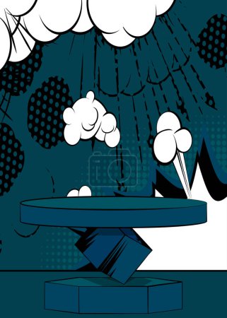 Téléchargez les illustrations : Résumé Pop art Sherpa Blue Advertising podium. BD Produit Présentation étape. Scène vintage pour présentation de maquettes, fond. - en licence libre de droit
