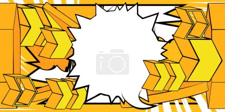 Illustration for White Comic book speech bubble with yellow Comics abstract arrow Symbols. Retro pop art Direction Sign, background poster. - Royalty Free Image