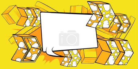 Ilustración de Burbuja de voz de cómic blanco con símbolos de flecha abstracta de cómics amarillos. Arte pop retro dirección signo, cartel de fondo. - Imagen libre de derechos