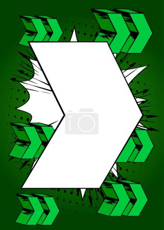 Illustration for White, Blank Comic book arrow on green background poster. Comics abstract Symbol. Retro pop art Direction Sign. - Royalty Free Image
