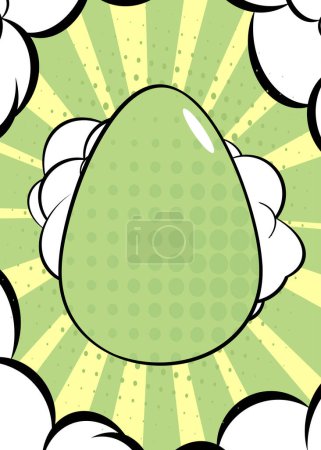 Illustration for Comic book Easter banner with pastel green and yellow colored Egg. Comics abstract retro pop art style background poster. - Royalty Free Image