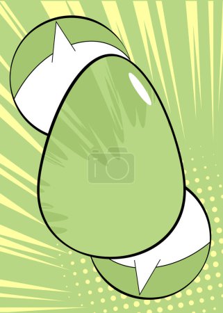 Ilustración de Banner de Pascua de cómic con huevo de color verde pastel y amarillo. Cartel de fondo de estilo de arte pop retro abstracto cómics. - Imagen libre de derechos