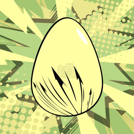 Illustration for Comic book Easter banner with pastel green and yellow colored Egg. Comics abstract retro pop art style background poster. - Royalty Free Image