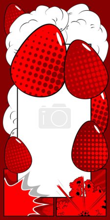 Illustration for Comic Book Easter background with red eggs and background. Comics abstract holiday backdrop. Retro pop art style poster. - Royalty Free Image