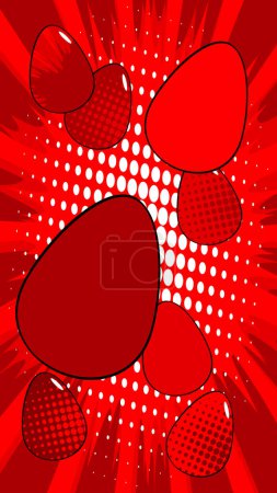 Illustration for Comic Book Easter background with red eggs and background. Comics abstract holiday backdrop. Retro pop art style poster. - Royalty Free Image