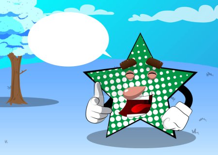 Illustration for Star pointing at the viewer with his hand. Funny and cute cartoon character, with anthropomorphic face. - Royalty Free Image