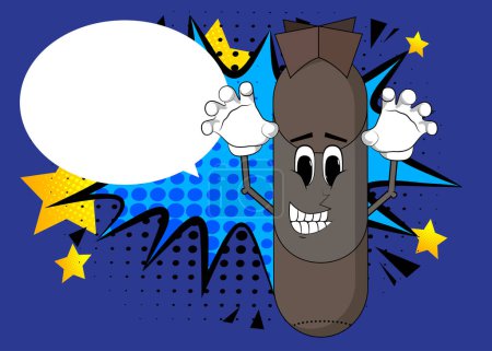 Illustration for Bomb is trying to scare you. Missile, explosive as funny cartoon character. War, Military concept. - Royalty Free Image