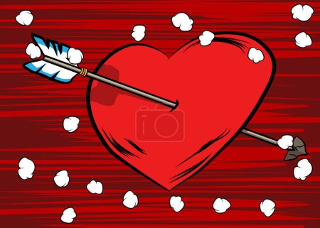 Illustration for Comic book vector illustrated retro Arrow Heart, Valentine's Day Symbol, pop art vintage style. - Royalty Free Image