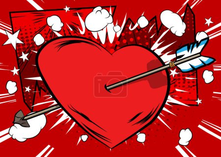 Ilustración de Vector de cómic ilustrado retro Arrow Heart, San Valentín Símbolo, pop art vintage style. - Imagen libre de derechos