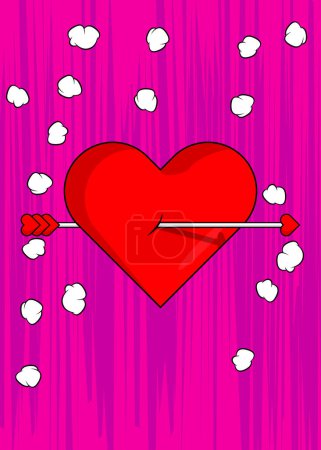 Ilustración de Caricatura Corazón y Flecha signo de explosión, cómic fondo del día de San Valentín. Diseño de arte pop retro vector cómics. - Imagen libre de derechos