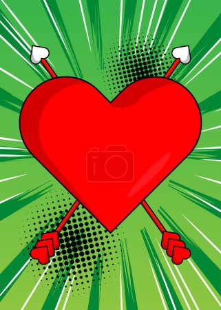 Illustration for Cartoon Heart and Arrow explosion sign, comic book Valentine's Day background. Retro vector comics pop art design. - Royalty Free Image