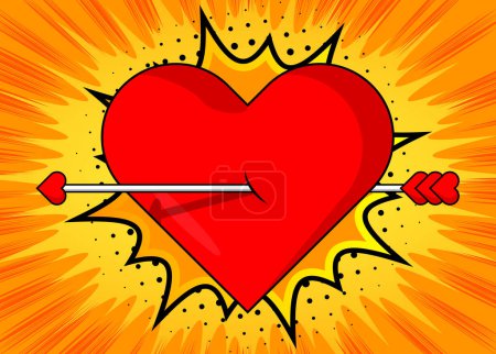 Téléchargez les illustrations : Cartoon Heart and Arrow explosion sign, bande dessinée Valentine's Day background. BD vectorielles rétro pop art design. - en licence libre de droit