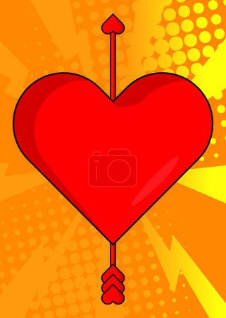 Illustration for Cartoon Heart and Arrow explosion sign, comic book Valentine's Day background. Retro vector comics pop art design. - Royalty Free Image