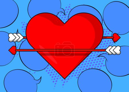 Téléchargez les illustrations : Cartoon Heart and Arrow explosion sign, bande dessinée Valentine's Day background. BD vectorielles rétro pop art design. - en licence libre de droit