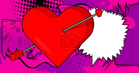 Ilustración de Flecha de dibujos animados Signo de burbuja de corazón y habla, símbolo del día de San Valentín de cómic. Diseño de arte pop retro vector cómics. - Imagen libre de derechos