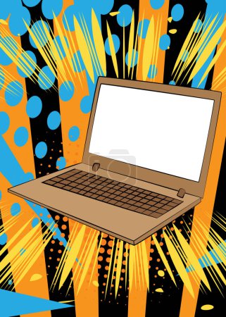 Illustration for Cartoon blank laptop, comic book notebook. Retro vector comics pop art design. - Royalty Free Image