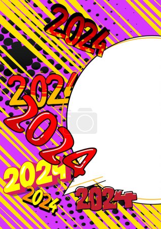 Illustration for Cartoon 2024 with blank speech bubble sign, comic book New Year background. Retro vector comics pop art design. - Royalty Free Image