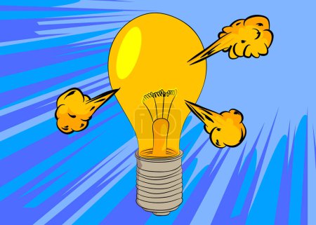 Ilustración de Bombilla de luz de dibujos animados, idea de cómic. Diseño de arte pop retro vector cómics. - Imagen libre de derechos