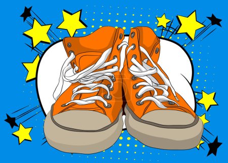 Ilustración de Zapato de dibujos animados, cómic Deportes Ropa Retro vector cómics pop art design. - Imagen libre de derechos
