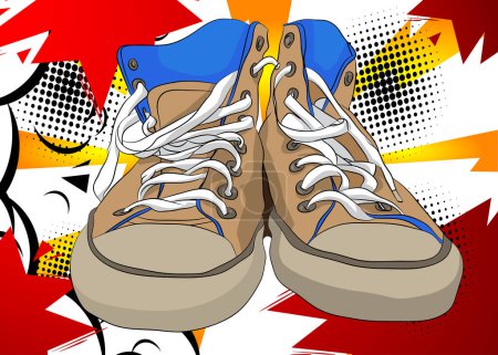 Illustration for Cartoon Shoe, comic book Sports Clothing Retro vector comics pop art design. - Royalty Free Image