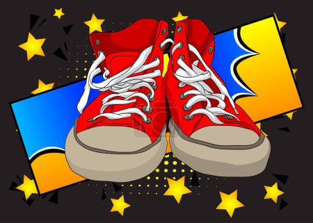 Illustration for Cartoon Shoe, comic book Sports Clothing Retro vector comics pop art design. - Royalty Free Image