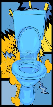 Téléchargez les illustrations : Toilettes à chasse d'eau de bande dessinée, toilettes de bande dessinée. BD vectorielles rétro pop art design. - en licence libre de droit