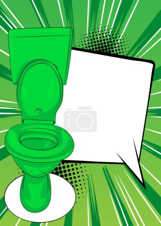 Illustration for Cartoon Flush Toilet with blank speech bubble, comic book Bathroom background. Retro vector comics pop art design. - Royalty Free Image
