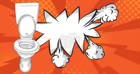 Ilustración de Inodoro de dibujos animados con burbuja de habla en blanco, fondo de baño de cómic. Diseño de arte pop retro vector cómics. - Imagen libre de derechos