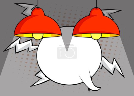 Illustration for Cartoon pendant electric lamp with blank speech bubble, comic book Lighting Equipment background. Retro vector comics pop art design. - Royalty Free Image