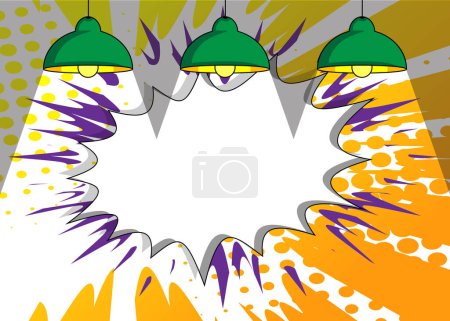 Illustration for Cartoon pendant electric lamp with blank speech bubble, comic book Lighting Equipment background. Retro vector comics pop art design. - Royalty Free Image