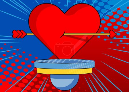 Illustration for Comic Book Product podium stage for mockup presentation with Arrow Heart. Retro comics Valentine's Day Symbol background. - Royalty Free Image