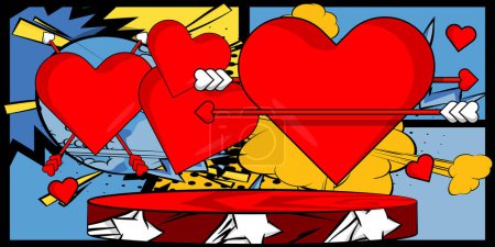 Téléchargez les illustrations : BD Scène podium produit pour présentation maquette avec Arrow Heart. BD rétro Saint Valentin Symbole fond. - en licence libre de droit