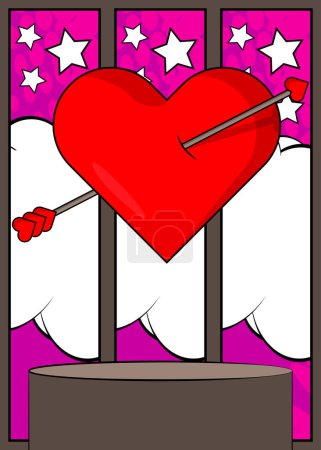 Illustration for Comic Book Product podium stage for mockup presentation with Arrow Heart. Retro comics Valentine's Day Symbol background. - Royalty Free Image