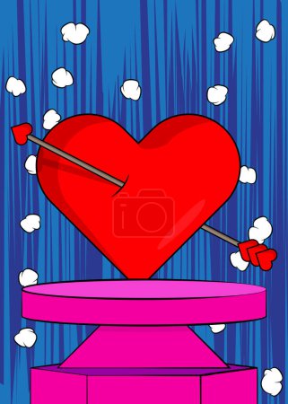 Téléchargez les illustrations : BD Scène podium produit pour présentation maquette avec Arrow Heart. BD rétro Saint Valentin Symbole fond. - en licence libre de droit
