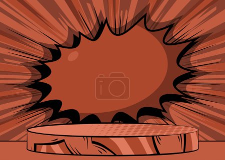 Illustration for Comic Book Product podium stage for mockup presentation with medium light shade of red, orange, retro pop art vintage background. - Royalty Free Image