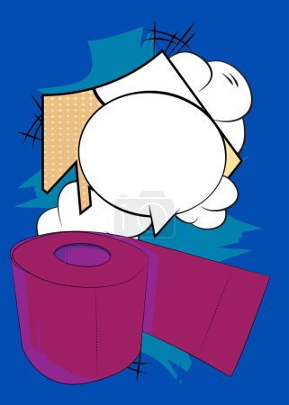 Illustration for Cartoon Toilet Paper with blank speech bubble, comic book Bathroom Hygiene Accessory background. Retro vector comics pop art design. - Royalty Free Image
