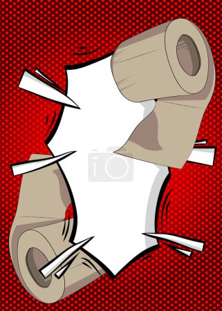 Illustration for Cartoon Toilet Paper with blank speech bubble, comic book Bathroom Hygiene Accessory background. Retro vector comics pop art design. - Royalty Free Image