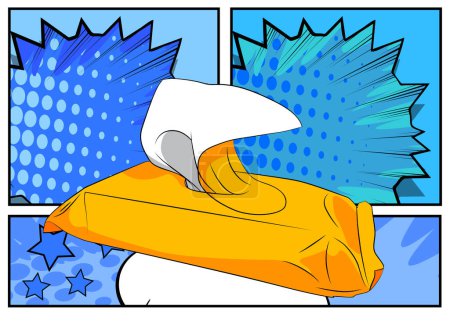 Illustration for Cartoon Baby Wipe, comic book Wet Wipe. Retro vector comics pop art design. - Royalty Free Image