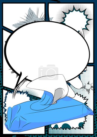 Caricatura Baby Wipe con burbuja de habla en blanco, cómic Wet Wipe fondo. Diseño de arte pop retro vector cómics.