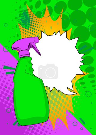 Illustration for Cartoon Cleaning Product with blank speech bubble, comic book Window Washer Spray Bottle background. Retro vector comics pop art design. - Royalty Free Image