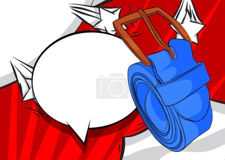 Cinturones de hombre de dibujos animados con burbuja de habla en blanco, cómic Ropa personal fondo accesorio. Diseño de arte pop retro vector cómics.