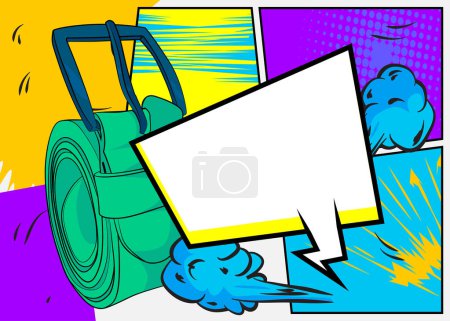 Ilustración de Cinturones de hombre de dibujos animados con burbuja de habla en blanco, cómic Ropa personal fondo accesorio. Diseño de arte pop retro vector cómics. - Imagen libre de derechos