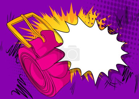 Ilustración de Cinturones de hombre de dibujos animados con burbuja de habla en blanco, cómic Ropa personal fondo accesorio. Diseño de arte pop retro vector cómics. - Imagen libre de derechos