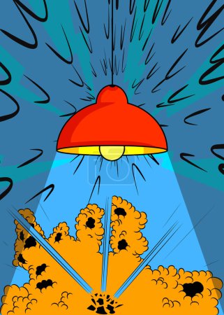 Illustration for Cartoon pendant electric lamp, comic book Lighting Equipment. Retro vector comics pop art design. - Royalty Free Image
